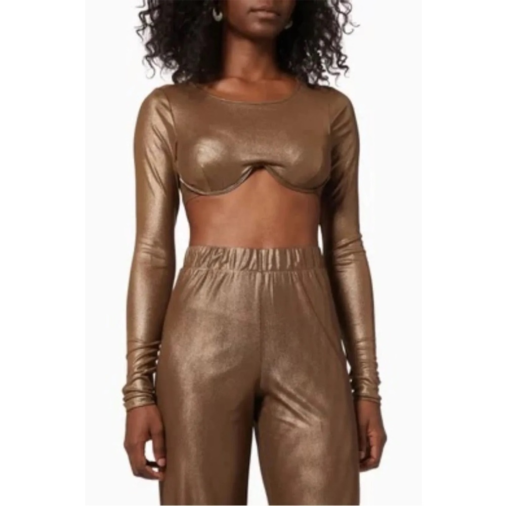GOOD AMERICAN MESH FOIL UNDERWIRE CROP TOP (MOCHA FOIL) Size 1 NWT